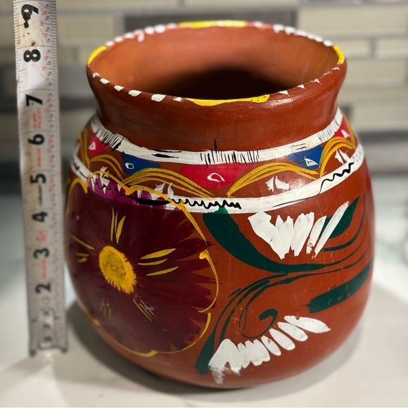 2/$25 Hand Painted Terracotta Vase with Floral Design with Folk Art - Picture 6 of 6